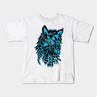 blue wolf ecopop art in mexican totonac patterns Kids T-Shirt